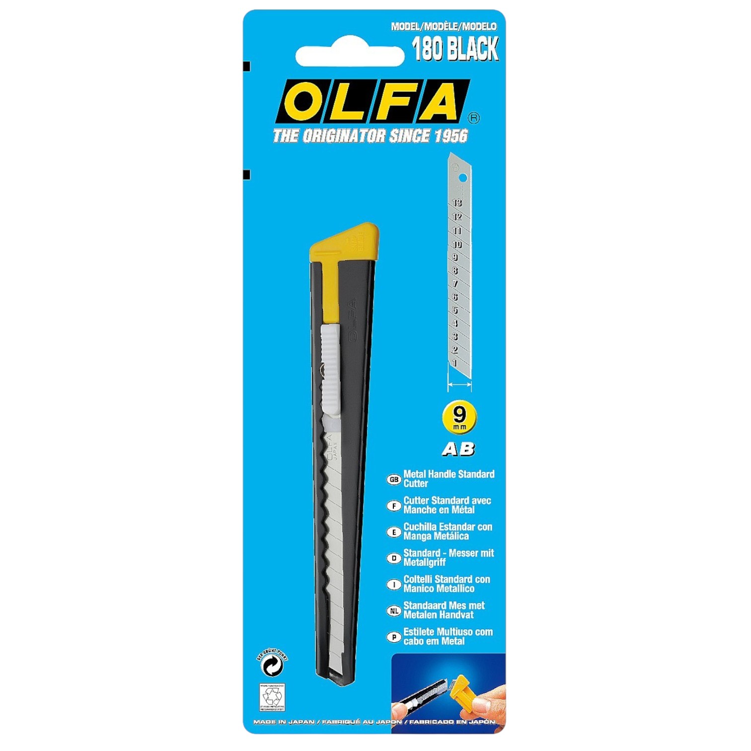 Нож Olfa OL-180-BLACK с AUTOLOCK фиксатором, металлический корпус, 9 мм мини | Слайд 1